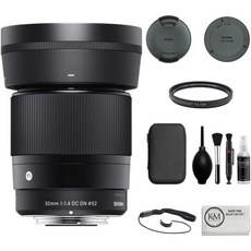 Sony E 마운트용 Sigma 30mm f1.4 현대 DC DN 렌즈 UV 필터 포함 포토 스타터 키트 클리닝 천 4개 품목