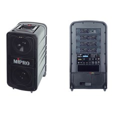 MIPRO MA-929 PLUS 專業旗艦型升級版行動拉桿式無線雙頻麥克風擴音機 藍芽 CD座 MP3 二支無線麥克風, 黑, 1個