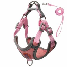 背心式狗狗牽引繩防暴衝遛狗繩小型犬中型寵物用品不勒脖透氣舒適 #粉胸背+1.5米扁繩 #M建議20-30斤, 1個, 粉胸背+1.5米扁繩