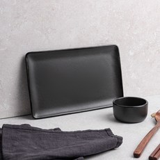 아이다 로우 직사각 접시 + 종지 세트구성, 블랙, 직사각접시1p+미니볼1p, 1개