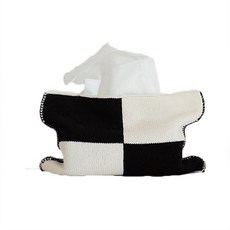 키밍 각티슈커버 모던한 니트 화장지 수납케이스 휴지파우치, 블랙 체크