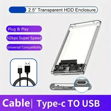2.5인치 투명 모바일 외장 하드 드라이브 케이스 SATA to USB 3.0/Type C 박스 인클로저 5Gbps 공구 없이, 03 USB C-USB A