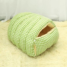 겨울 고양이 방한 침대 보온 숨숨집 따뜻한 반폐쇄형, M 36 x 30x20cm4.0kg이하, 1개, 그린앤화이트 체크