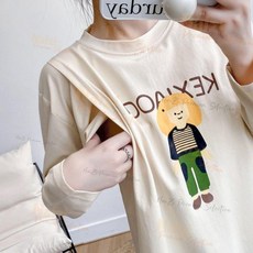 孕婦裝 哺乳長袖上衣 秋季寬鬆圓領打底衫