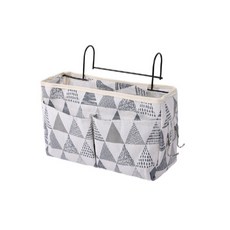 床頭儲物掛袋 帆布收納筐 棉麻布藝北歐風, 4#三角形圖案灰白色