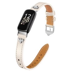 Fitbit inspire 3 밴드와 호환되는 슬림 가죽 밴드 참 fitbit inspire 2/1을 위한 여성스러운 디자인, Beige/Silver, For Fitbit Inspire 2/1, 베이지/실버