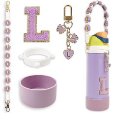 ECLATIS 실리콘 부츠 귀여운 모노그램 세트 Owala 물병 709.8ml24온스와 호환 - 텀블러용 완벽한 레터 오왈라 액세서리 Fr2E(넓음) Sip 핑크 오왈라, C, 24 oz, 퍼플