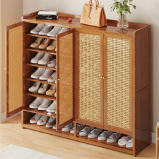 塑藤門八層鞋架120公分長 - 多層儲物透氣防潮分區收納鞋櫃, 塑藤門兩門鞋櫃（7層）, 1個