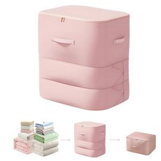 초공간 절약 셀프 압축 정리함 3겹 지퍼 대용량 보관 가방 두꺼운 새틴 패브릭 헤비 듀티 이불 (그레이 X 대형 21x17x24in), 9 Pink X Large 3 Layer 1PC