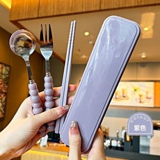 餐具筷子勺子叉子學生套裝收納盒便攜三件套可愛ins高顏值家用, #ins純白色,#勺子+勺子, 1個