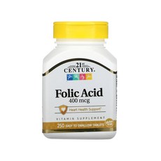 21st Century 21세기 센트리 엽산 400mcg 삼키기 쉬운 250정 엽산 칼슘 함유 글루텐 무함유, 1개