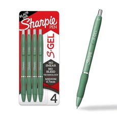 Sharpie S-젤 펜 미디엄 포인트 (0.7mm) 프로스트 블루 배럴 블랙 젤 잉크 4개입 301136 3900285513, Green with Black Ink