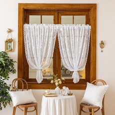 DFMEI 田園小窗簾窗紗咖啡簾短簾半簾提花蕾絲廚房隔斷門簾成品, 47銀杏白