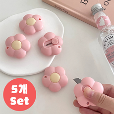 플레앙 택배칼 꽃모양 미니 언박싱칼 소형 커터칼, 5개, 핑크