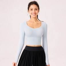 瑜伽服帶胸墊長袖t恤鏤空美背運動服