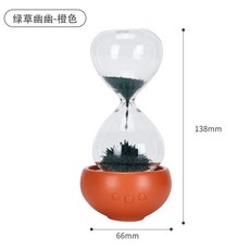 磁性沙漏計時器 鐵樹開花 桌面裝飾擺件, 綠色, 萌動時光米黃色底座