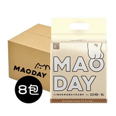 Maoday毛商行 凝結力強 貓砂, 8包, D2雙效益菌除臭松木豆腐砂, 2.5kg, 無