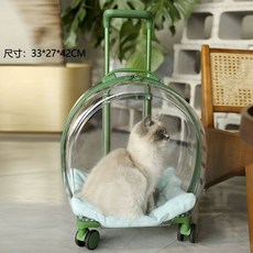 고양이투명캐리어 이동장 강아지 산책 이동 켄넬 가방 바퀴, A. 최대 16마리 고양이 및 10마리 개, G. 둥근 녹색 완전 투명 케이스