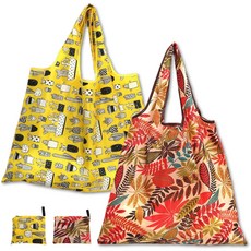 런포미 휴대용 접이식 대형 장바구니, 1세트, 옐로우+레드