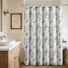 XWZO 빈티지 플로럴 엑스트라 롱 샤워 커튼 182.9 x 213.4cm(72 x 84인치) 욕실용 보태니컬 팜하우스 샤워 커튼 Cottagecore 방수 패브릭 샤워 커, 로즈 블랙