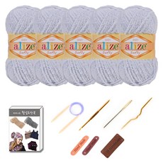 마마니트 벨루토실 5볼 목도리 DIY 세트, 1세트, 그레이블루