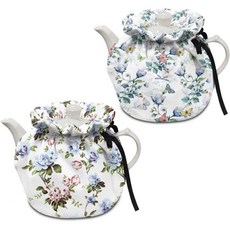 단열 주전자 커버 티포트 코지 주방 티팟 먼지 아침 식사 냄비 워머 커버고무밴드 포함 벌새와 꽃 프린트, 파란 꽃 패턴