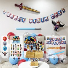 로블록스 생일파티 세트 케이크 장식 가랜드 세트 풍선 어린이 홈파티 용품 광선검 풍선 불꽃검 풍선, 로블록스 생일파티 셋트, 1개