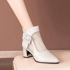 화이트 메쉬 망사 시스루 구두 가죽 뾰족코 스틸레토 힐