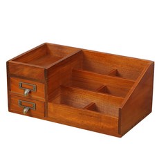 置物櫃 化妝品收納 保養品收納, 1個, 木質化妝品桌面收納架 -雙抽屜款, 木質色