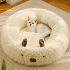 알파카 펫 하우스 겨울 보온 극세사 고양이강아지 겸용 쿠션 하우스 고탄성 펫소파사계절 통용, 흰색 소파 구둥지
