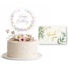 루다앙 아크릴 생일토퍼 케이크토퍼 축하 카드, 1개, 플라워 가든 핑크