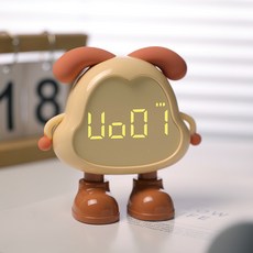 YAPOGI 다기능 무소음 LED 강아지형 탁상 알람시계, 브라운