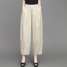 MC OUTDOOR 100%순면 밴딩 여성 배기팬츠 봄여름 9부 와이드 일자 캐주얼 바지 빅사이즈