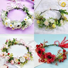 꽃 화관 조화 화관 머리띠 웨딩 장미 브라이덜 샤워 소품, 아라K