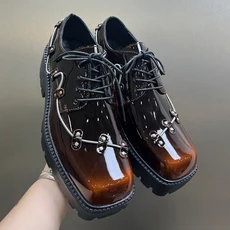 남성용 더비 슈즈 두꺼운 밑창 레이스업 네일헤드 장식 고급 트렌디 캐주얼 로우탑 부츠 소가죽, 05 56881 Brown, 06 46