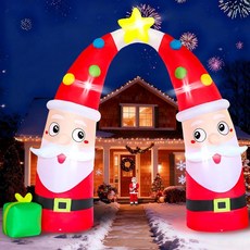 DearSun 높이 3m(10피트) 자이언트 애니메이션 크리스마스 공기 주입식 아치길 사랑스러운 공기 주입식 산타클로스 아치길 선물 상자 포함 점보 크리스마스 블로우 업