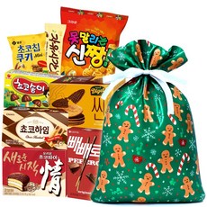 신짱+자유시간+미니초키칩쿠키+다이제씬+초코송이+쵸코하임+미니 초코파이+빼빼로 과자 간식 선물세트 주머니, 1세트, 8p