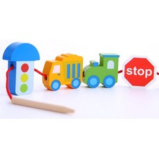 자동차 원목 실꿰기 장난감 교통 표지판 어린이집 5살 뇌훈련 애보기, 1개