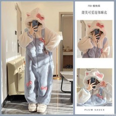 可愛卡通連帽珊瑚絨加厚情侶睡袍連體衣，冬季保暖家居服，多款可選
