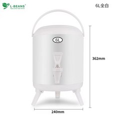 스테인레스 스틸 밀크티 절연 버킷 상업용 대용량 콜드 더블 레이어 두유 음료 온도계 차 음료 절연 버킷, 6L 올 화이트