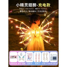 臺灣熱銷 會動的精靈羽翼電動蝴蝶翅膀狗狗天使背飾兒童發光玩具小女孩禮物, 暖色黃【充電電池】, 1個