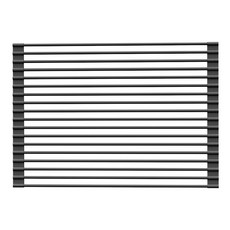 可折疊矽膠水槽瀝水架，不鏽鋼支架，廚房碗碟瀝水收納架, 1個, 黑色（43*33）, 黑色