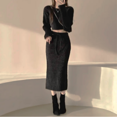 노바시크 앙고라 슬림핏 니트+치마 세트 DX0036