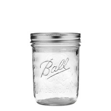 Ball 16oz 寬口梅森罐玻璃瓶，密封罐收納最佳選擇，寬口設計易於填裝，透明材質方便辨識, 1個, 480ml