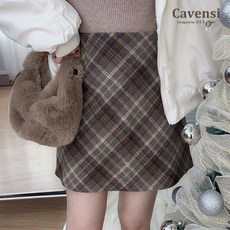 【Cavensi】S-5XL 韓妞毛呢格子裙 實拍復古秋冬格子短裙，加大尺碼防走光褲裙，包臀A字裙