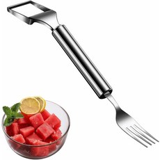 2in1 스테인리스 스틸 수박 슬라이서 & 포크 쉽게 자르고 서빙하고 즐기세요 과일 샐러드 파티 바비큐를 위한 주방 및 캠핑 필수 도구 식기세척기 안전 녹슬지 않음
