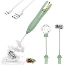 더블 휘스크 우유 거품기 핸드헬드 USB-C 충전식 전기 음료 믹서 화이트 3단 속도 조절 커피 거품기 음료 휘스크 라떼 말차 핫초콜릿 계란 말차용, J-16GreenNEW