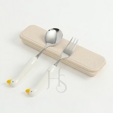 GOUM 휴대용 숟가락 포크 세트 옐로우 유아수저, 1개