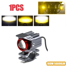 에러슨 160W 50000LM 오토바이 라이트 오프로드 전면 보조등 6000k 3000k 초고휘도 미니 드라이빙 LED 라이트, 1PCS Yellow White