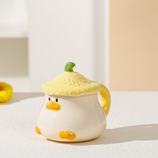 오리 캐릭터 도자기 머그컵 뚜껑 세트 물컵 커피잔, 1개, 크림옐로운 뚜껑 1개, 크림옐로운 뚜껑